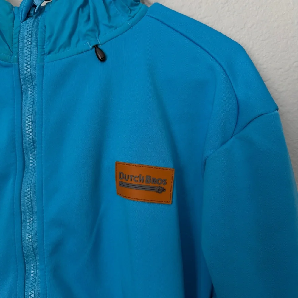Dutch Bros Bright Teal Hooded Jacket with Black Accent